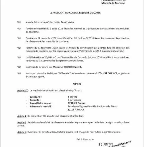 Vignarella Meuble De Tourisme Classe 5 Etoiles Avec Terrasse *